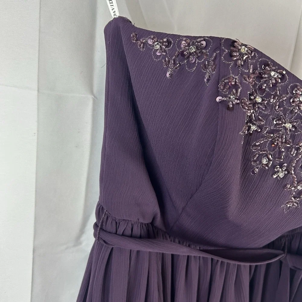 Davids Bridal Dress Womens 2 Purple Lapis Strapless A Line Knee‎ Length